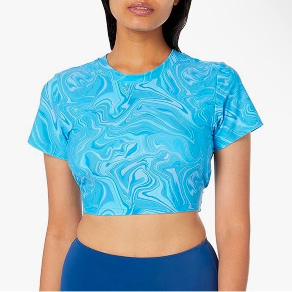 EleVen By Venus Williams | Wrapped Cropped Tee In Arctic Blue Marble | S - Picture 6 of 9